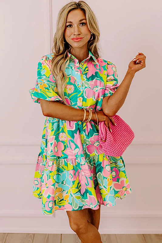 KaleaBoutique Floral Puff Sleeve Collar Buttoned Babydoll Dress Flared Floral A-Line KaleaBoutique Floral Puff Sleeve Collar Buttoned Babydoll Dress Flared Floral A-Line
