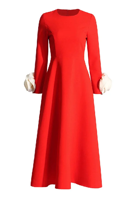 Glamorous Crew Neck Rosette Long Sleeve Flared Cocktail Party Midi Dress Floral Wrap Skirt Glamorous Crew Neck Rosette Long Sleeve Flared Cocktail Party Midi Dress Floral Wrap Skirt