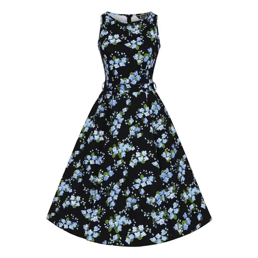 Hepburn Dress - Blue Floral Flirty Floral Skirt