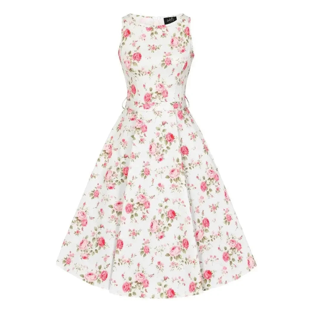 Hepburn Dress - Vintage Rose Light Floral Skirt