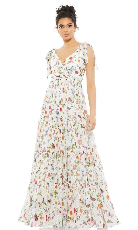 Ieena Duggal - 70198I V-Neck Floral A-Line Dress Vintage Floral Skirt