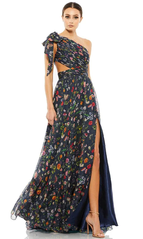 Ieena Duggal 67938 - Asymmetrical Bow Appliqué Prom Dress Bright Floral Skirt