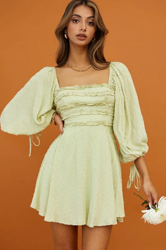 Illia Three-Quarter Balloon Sleeve Frill Bodice Dress Apple Vibrant Print Skirt