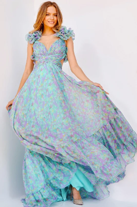 Jovani 23320 Long Sleeveless Floral Print Prom Gown Spring Floral Skirt