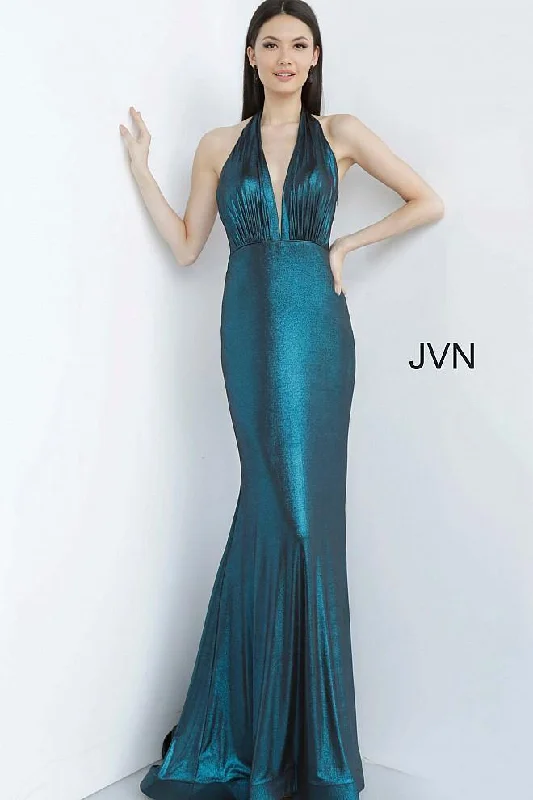 Jovani 02378 Halter Neckline Prom Long Dress Ruffled Floral Skirt