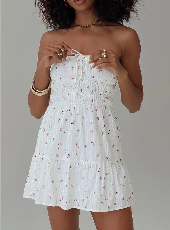 Kezzy Mini Dress White Floral Flowy Floral Skirt
