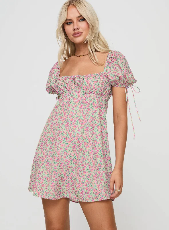 Larsson Mini Dress Pink Floral Soft Summer Skirt
