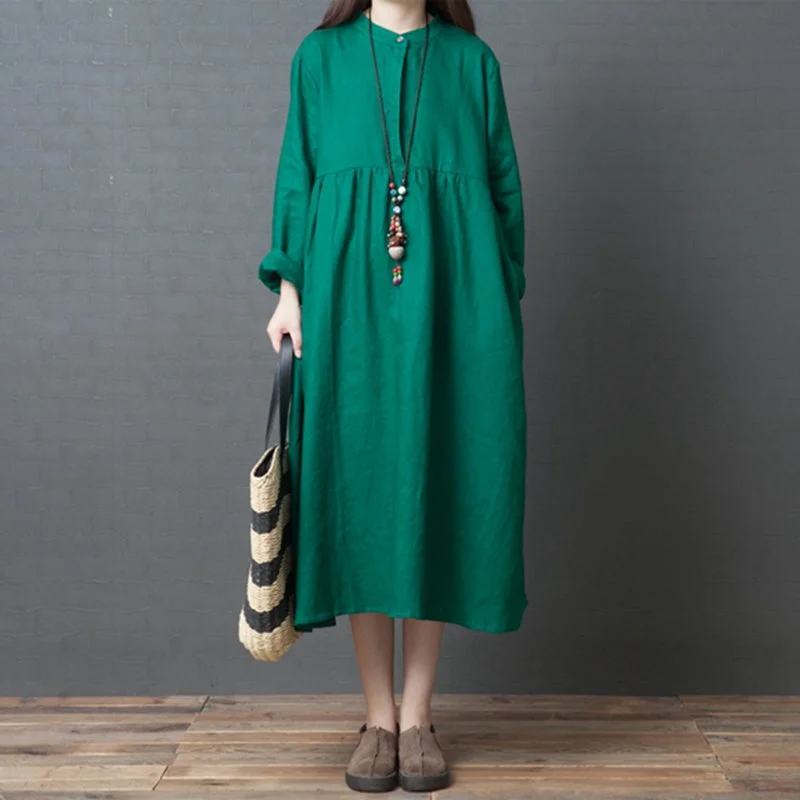 Loose Plus Size Linen Dresses For Women Q1210 Cute Floral Wrap