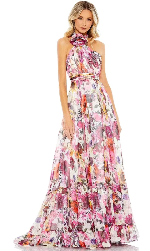 Mac Duggal 68108 - Floral Printed A-line Gown Pleated Floral Midi