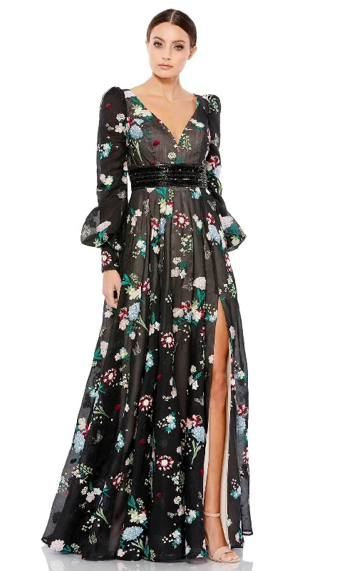Mac Duggal 79361 - Bishop Long Sleeve V-Neck Long Dress Vintage Floral Print