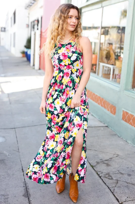 Easy Living Navy Floral Sleeveless Maxi Dress (Open Pack) Bohemian Floral Skirt