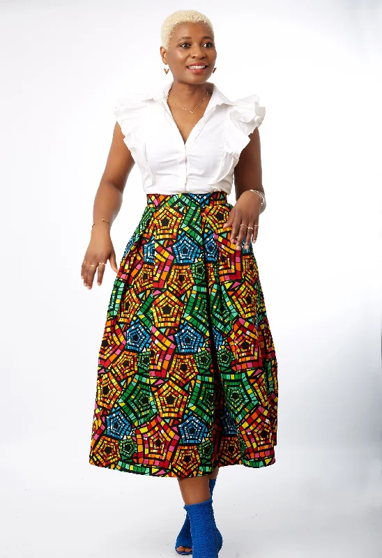 New in African Print Box Pleat Midi Skirt Elegant Midi Skirt