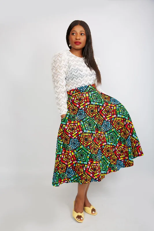 New in African Print Flare Midi Skirt - Adoni Floral Maxi Skirt
