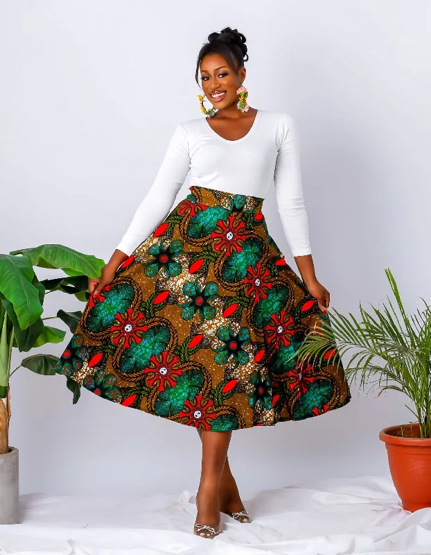 New in African Print Flare Midi Skirt - Olachi Light Floral Skirt