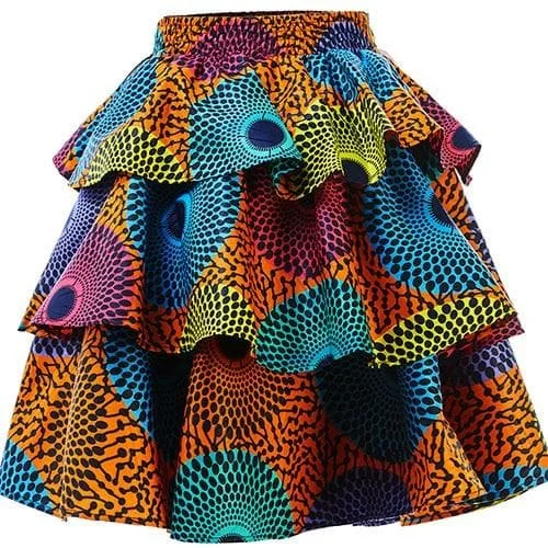 New In Three Tier African Print Ankara Knee Length Skirt Boho Floral Skirt
