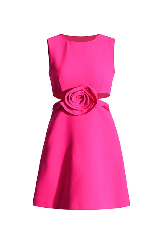 Pretty Rosette Applique Cutout Crew Neck Sleeveless A Line Party Mini Dress Simple Floral Skirt Pretty Rosette Applique Cutout Crew Neck Sleeveless A Line Party Mini Dress Simple Floral Skirt