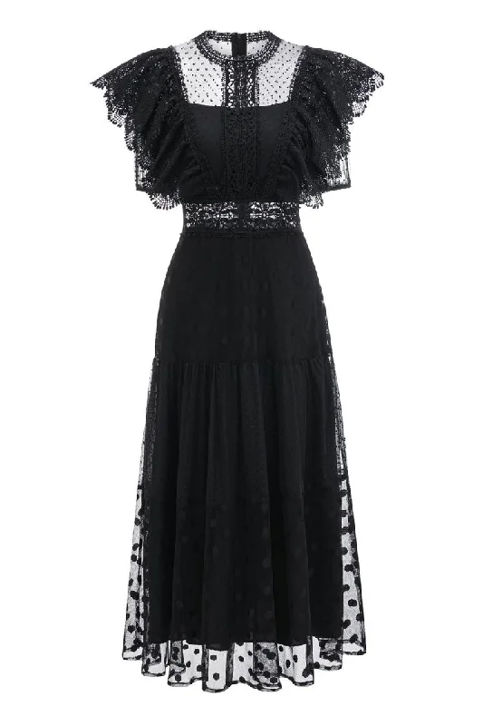 Retro Floral Embroidered Butterfly Sleeve Polka Dot Tulle Evening Maxi Dress Soft Floral Maxi Retro Floral Embroidered Butterfly Sleeve Polka Dot Tulle Evening Maxi Dress Soft Floral Maxi