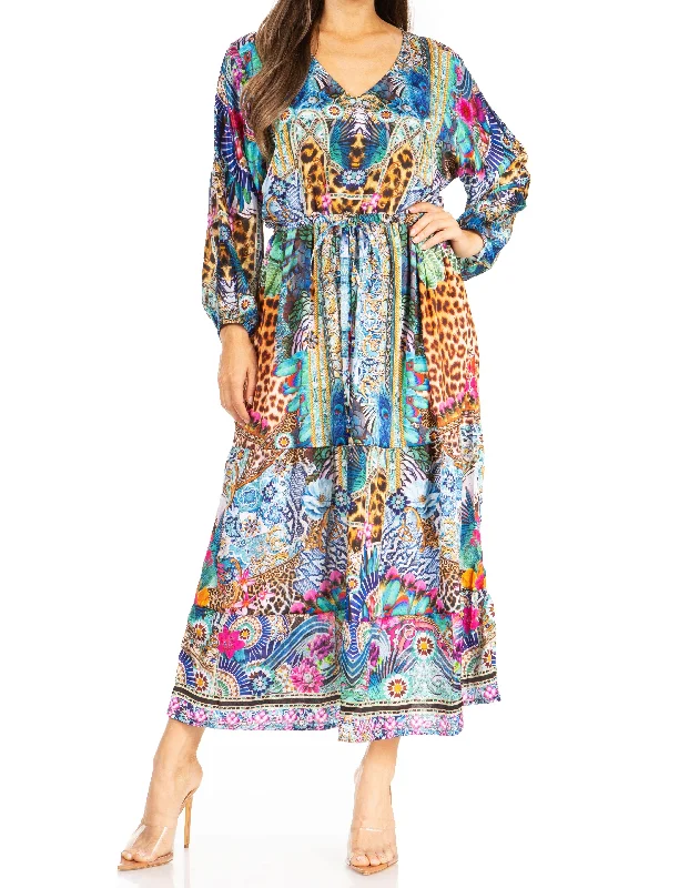 Sakkas Katty Floral Print Women's Boho Maxi Dress Elegant Floral Midi