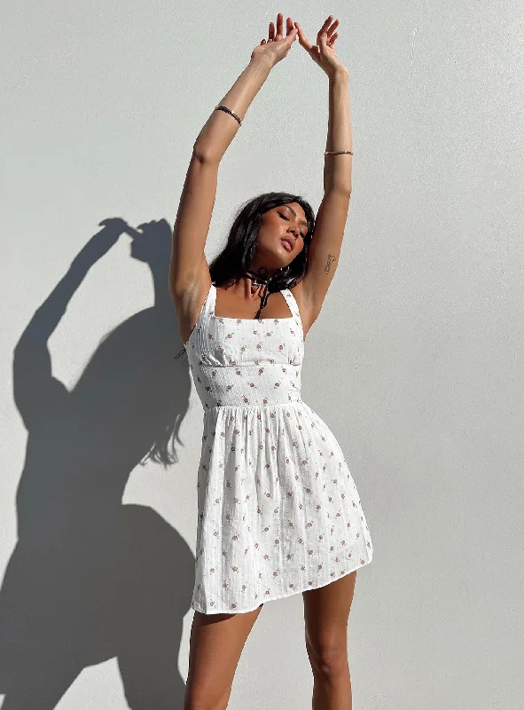 Samana Mini Dress White Tall Vintage Floral Design