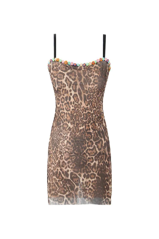 Sexy Leopard Floral Applique Sleeveless Fitted Mesh Party Micro Mini Dress Sleek Floral Skirt Sexy Leopard Floral Applique Sleeveless Fitted Mesh Party Micro Mini Dress Sleek Floral Skirt
