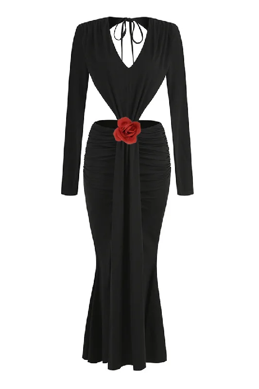 Sexy Plunge Cutout Rosette Drape Backless Split Mermaid Evening Maxi Dress Floral High-Waist Skirt Sexy Plunge Cutout Rosette Drape Backless Split Mermaid Evening Maxi Dress Floral High-Waist Skirt