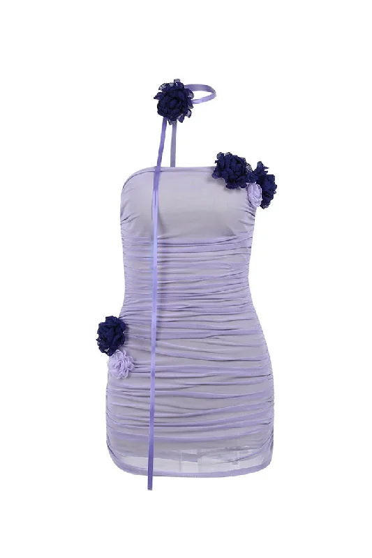 Sexy Rosette Corsage Choker Strapless Mesh Ruched Party Mini Dress Feminine Skirt Style Sexy Rosette Corsage Choker Strapless Mesh Ruched Party Mini Dress Feminine Skirt Style