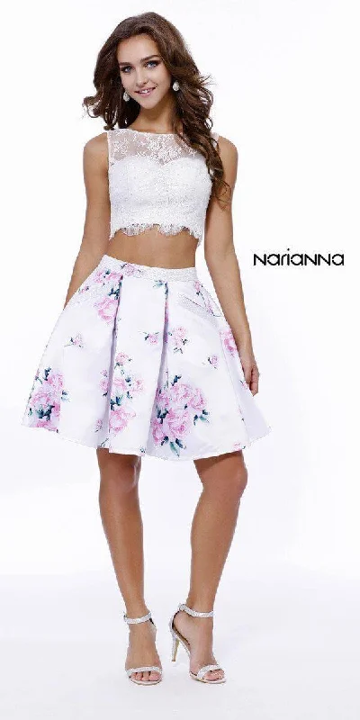 Two Piece Floral Print Prom Short Dress Ivory/Pink Soft Floral Midi