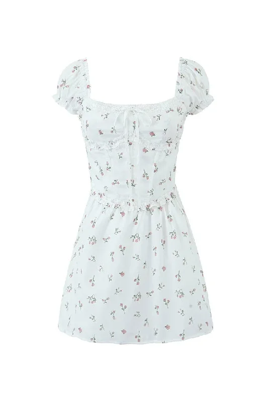 Sweet Bow Bustier Puff Sleeve Lace Up Back Smocked Micro Mini Floral Dress Elegant Floral Midi Sweet Bow Bustier Puff Sleeve Lace Up Back Smocked Micro Mini Floral Dress Elegant Floral Midi