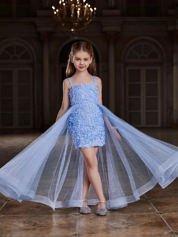 Tween Girls' Mesh Overlay Applique Cami Dress Spring Floral Skirt