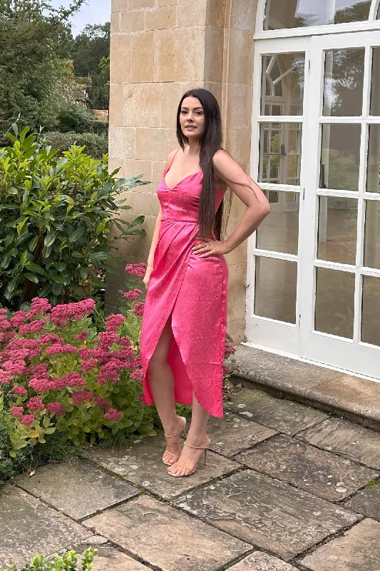 Vesper Margiela Pink Jacquard Midaxi Dress Soft Floral Pleats