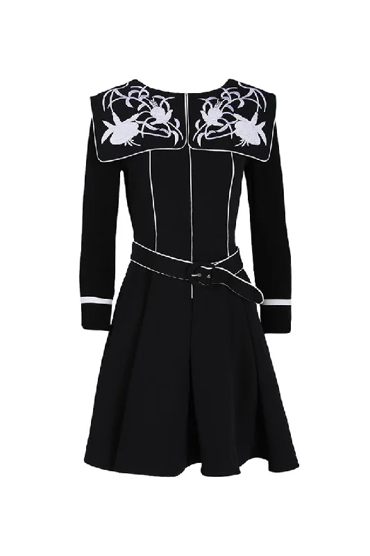 Vintage Floral Embroidered Big Collar Belted Long Sleeve Party Mini Dress Bright Floral Skirt Vintage Floral Embroidered Big Collar Belted Long Sleeve Party Mini Dress Bright Floral Skirt