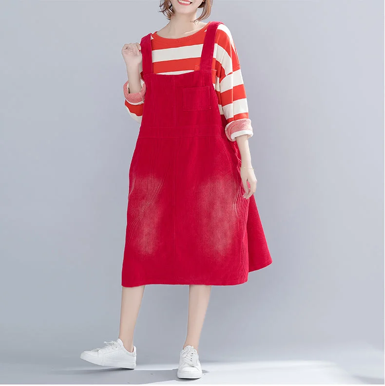 Vintage Simple Corduroy Strap Dresses For Women Q17123 Lightweight Floral Skirt