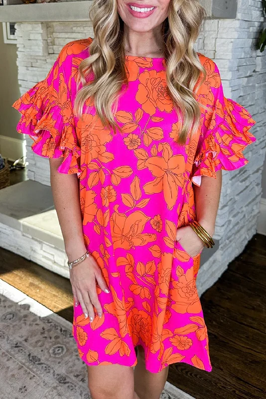 KaleaBoutique Voluminous Ruffled Sleeve Floral Dress Pleated Floral Midi