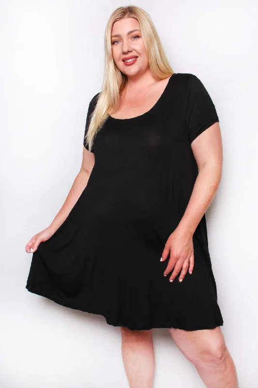 Women's Plus Short Sleeve Scoop Neck Solid Mini Dress Soft Wrap Skirt