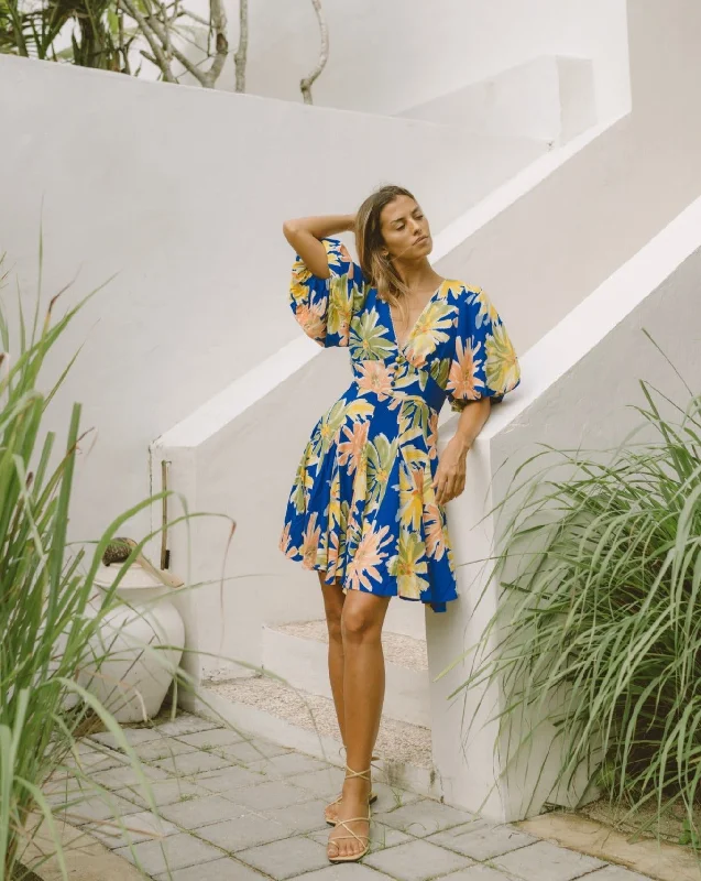 Zion Blue Floral Godet Mini Dress Simple Floral Skirt