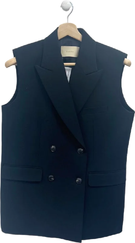 3.another Black Sleeveless Double Breasted Jacket UK M/L Ruched Sleeve Blazer