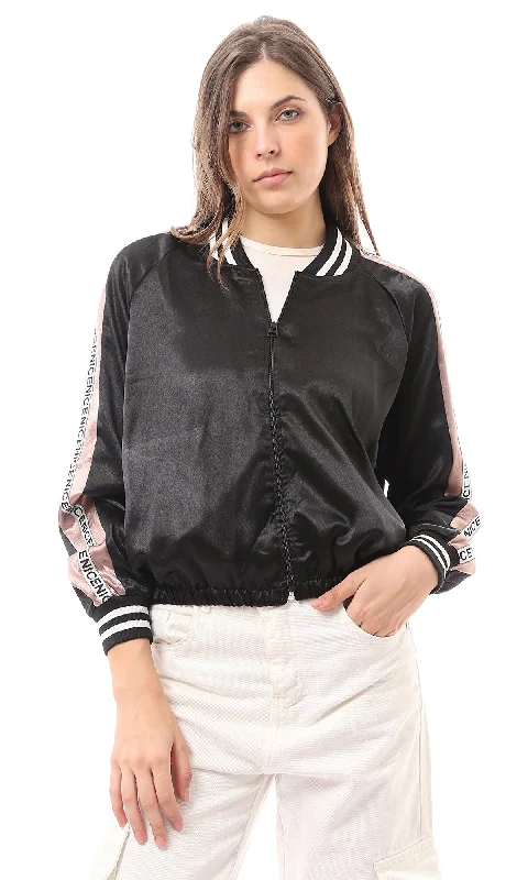 93399 Vintage Zipped Black Shiny Tracksuit Jacket Zip Front Button Front Snap Front
