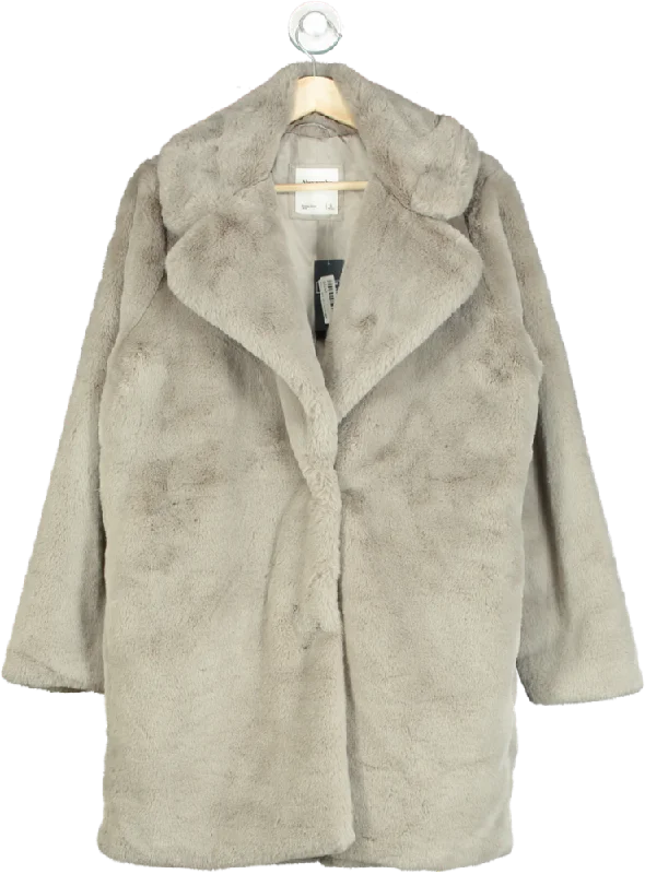 Abercrombie & Fitch Beige Supersoft Faux Fur Coat UK L Classic Trench Coat