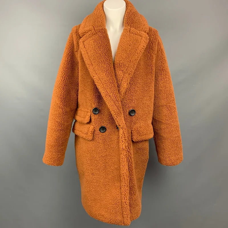 ADRIENNE LANDAU Size M Brown Polyester Textured Faux Fur Coat Coat Overcoat Trench Coat