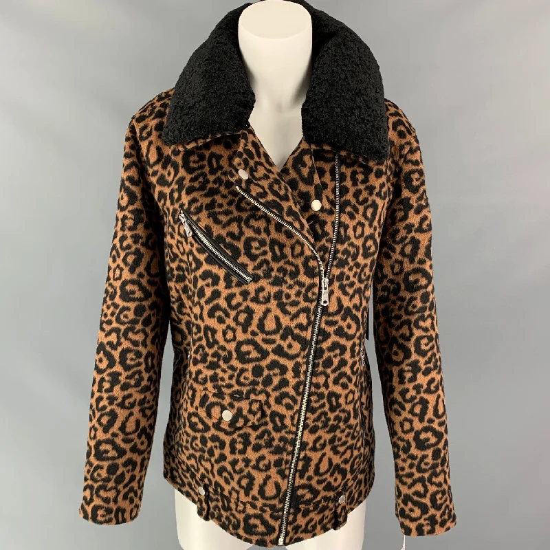 AVEC LES FILLES Size M Black & Brown Animal Print Polyester Coat Embroidered Appliqued Beaded AVEC LES FILLES Size M Black & Brown Animal Print Polyester Coat Embroidered Appliqued Beaded