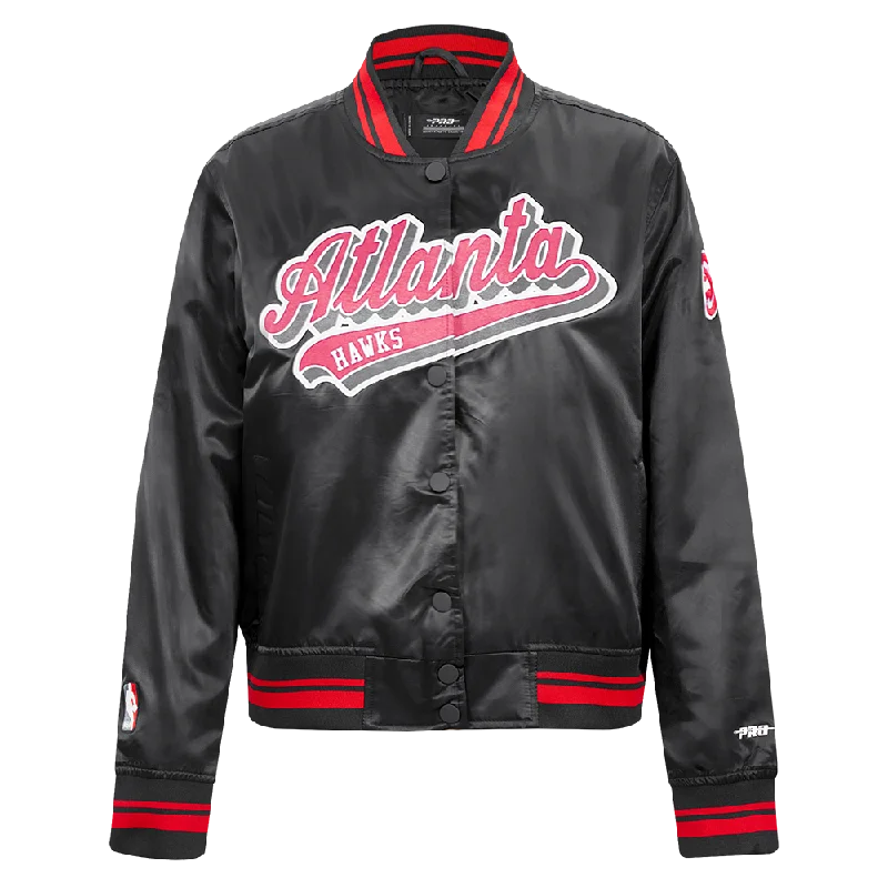 NBA ATLANTA HAWKS SCRIPT TAIL WOMEN'S SATIN JACKET (BLACK/RED/BLACK) Pastel Wool Peacoat NBA ATLANTA HAWKS SCRIPT TAIL WOMEN'S SATIN JACKET (BLACK/RED/BLACK) Pastel Wool Peacoat