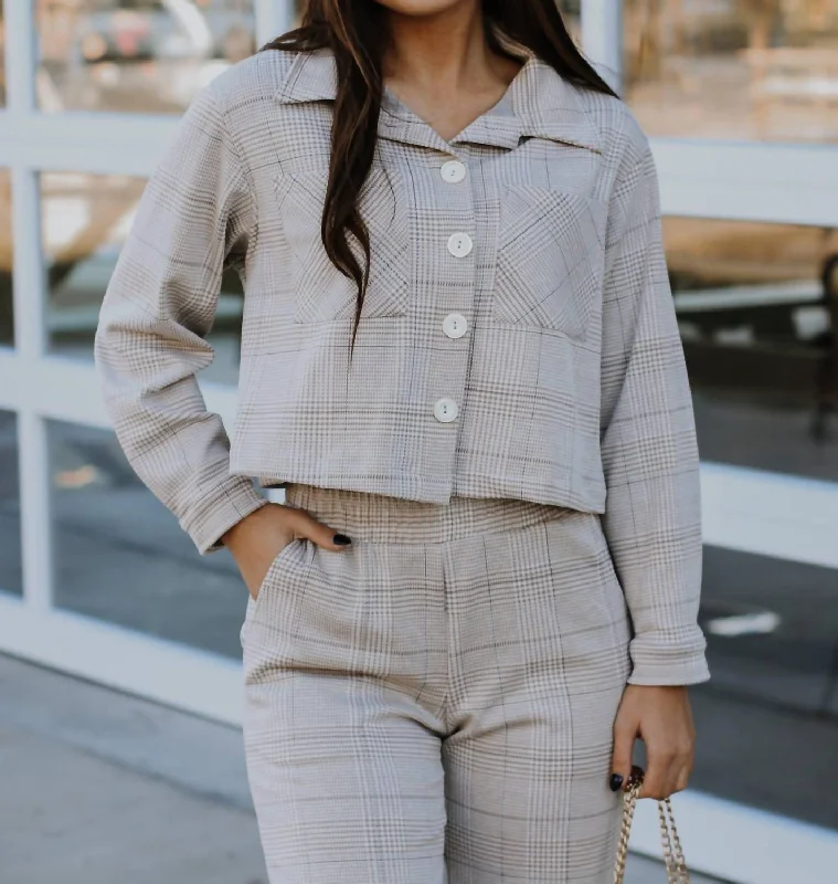 Be Confident Plaid Set - Jacket In Neutral Zippered Front Buttoned Front Snap Front Be Confident Plaid Set - Jacket In Neutral Zippered Front Buttoned Front Snap Front