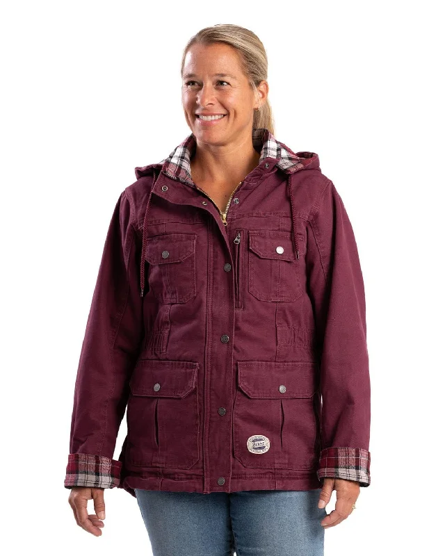 Berne Apparel Womens Vintage Washed Duck Barn Maroon 100% Cotton Jacket Quilted Hybrid Jacket