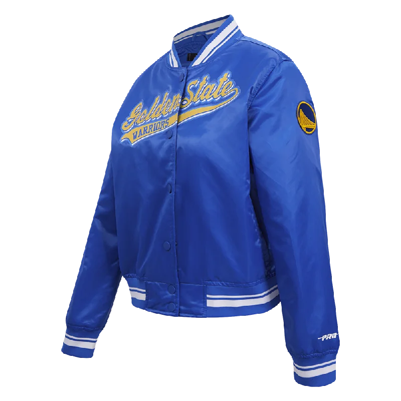 NBA GOLDEN STATE WARRIORS SCRIPT TAIL WOMEN'S SATIN JACKET (ROYAL BLUE) Cozy Knitted Poncho NBA GOLDEN STATE WARRIORS SCRIPT TAIL WOMEN'S SATIN JACKET (ROYAL BLUE) Cozy Knitted Poncho