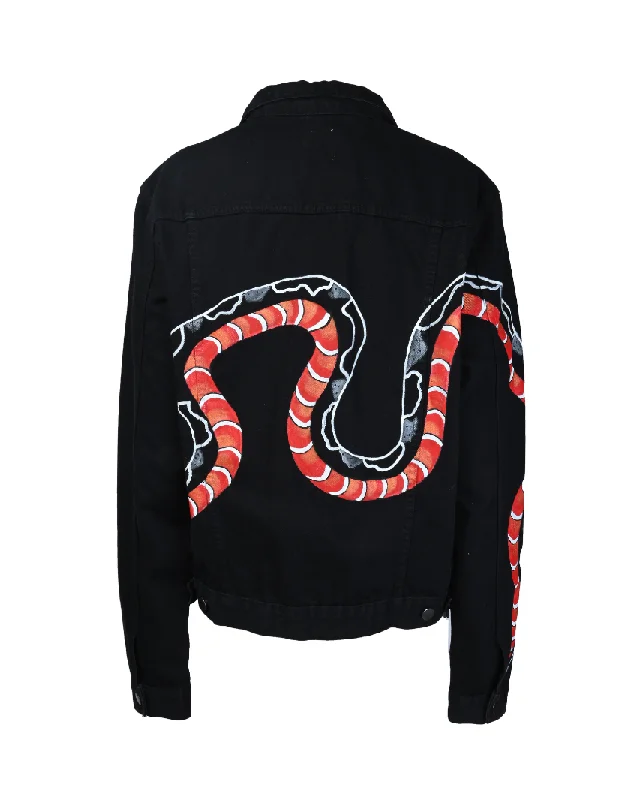 Black Snake Denim Jacket Oversized Teddy Coat