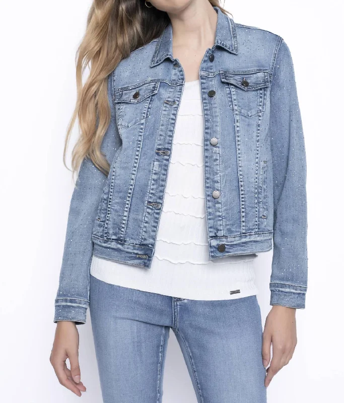 Bling Jacket In Light Denim Welt Pockets Slit Pockets Flap Pockets