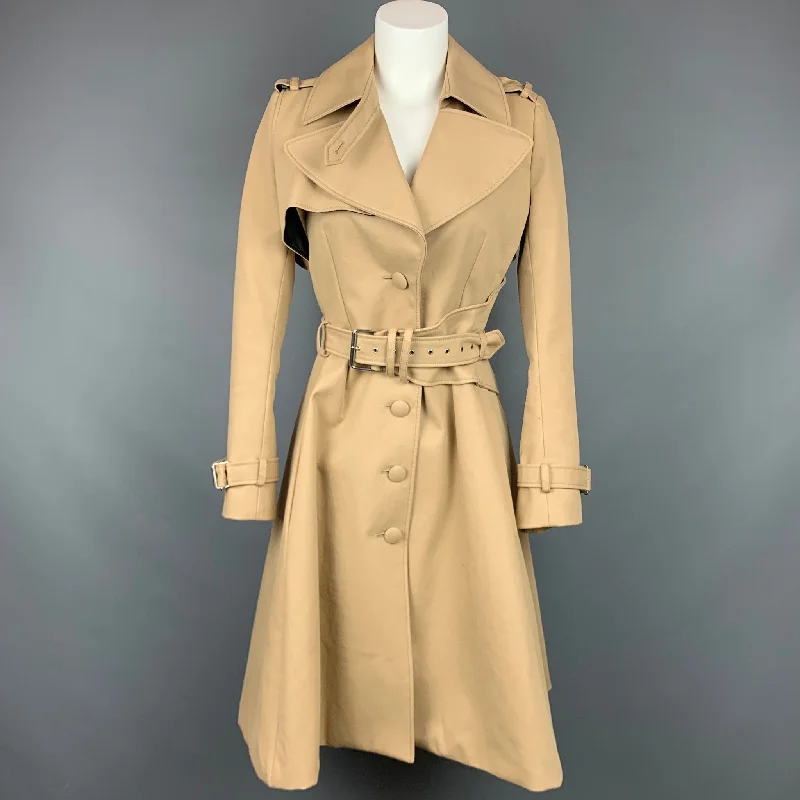 BOUCHRA JARRAR Size 2 Beige Cotton Blend Belted Trench Coat Zip Front Button Front Snap Front BOUCHRA JARRAR Size 2 Beige Cotton Blend Belted Trench Coat Zip Front Button Front Snap Front