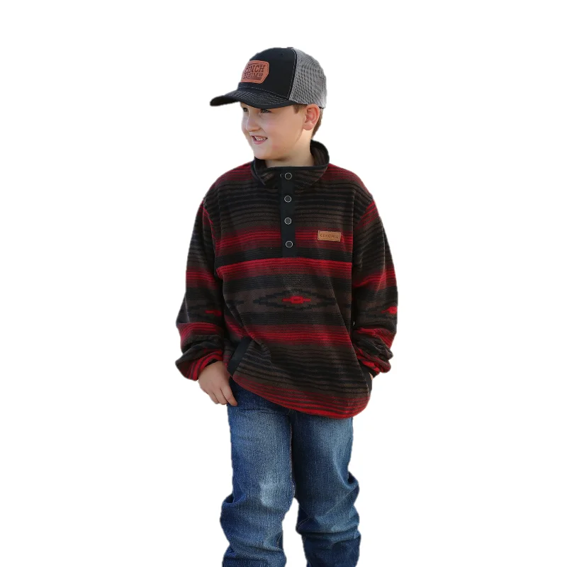 Cinch® Boy's Brown Aztec Printed Fleece Pullover MWK7590010 Blouse Shirt Tunic