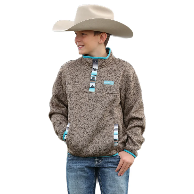 Cinch® Boy's Brown With Teal Stripes Fleece Pullover MWK7330003 Vest Waistcoat Gilet Cinch® Boy's Brown With Teal Stripes Fleece Pullover MWK7330003 Vest Waistcoat Gilet