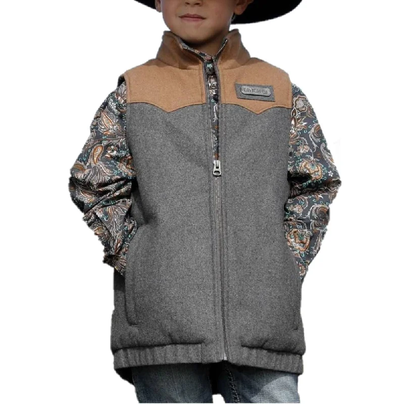 Cinch® Boy's Charcoal Grey Wooly Vest MWV5050001 Bomber Denim Leather
